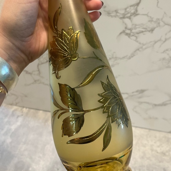 Dining Mcm Vintage Gold Decanter Set W 6 Shot Glasses Gold Rim Flower